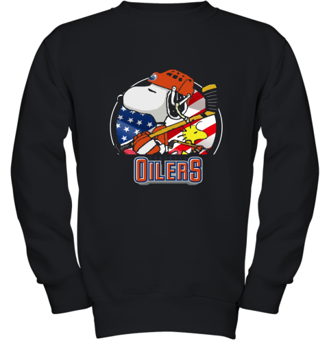 Edmonton Oilers Ice Hockey Snoopy And Woodstock NHL Youth Sweatshirt