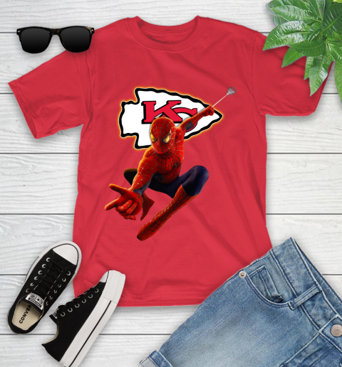 NFL Spider Man Avengers Endgame Football Kansas City Chiefs Youth T-Shirt 10
