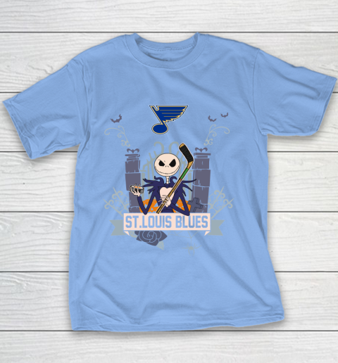 NHL St.Louis Blues Hockey Jack Skellington Halloween Youth T-Shirt 8