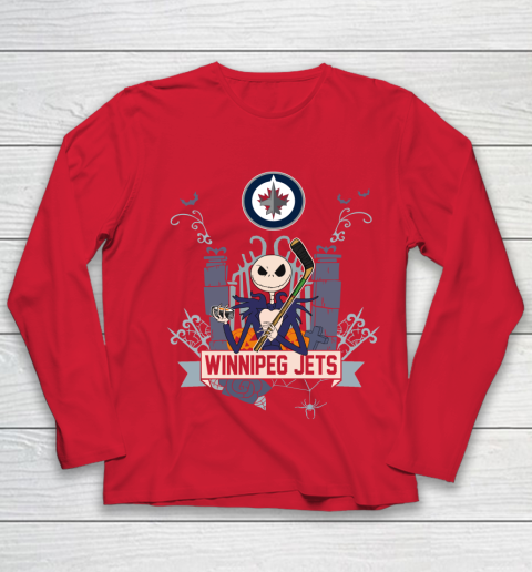 NHL Winnipeg Jets Hockey Jack Skellington Halloween Youth Long Sleeve 8