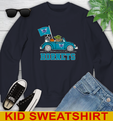 NBA Basketball Charlotte Hornets Darth Vader Baby Yoda Driving Star Wars Shirt Youth Sweatshirt 3