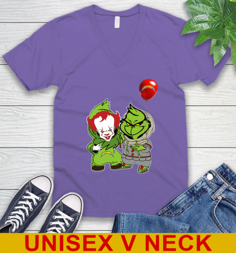 Los Angeles Chargers Baby Pennywise Grinch Christmas NFL Football V-Neck T-Shirt 9