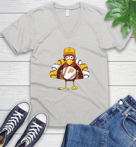 Pittsburgh Pirates Turkey thanksgiving V-Neck T-Shirt