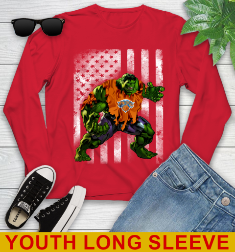 New York Knicks Hulk Marvel Avengers NBA Basketball American Flag Youth Long Sleeve 11