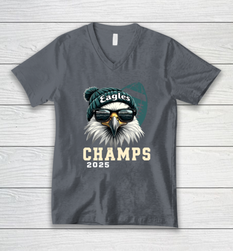 Eagles Sunglasses Championship 2025 Celebrated Eagles V-Neck T-Shirt 3