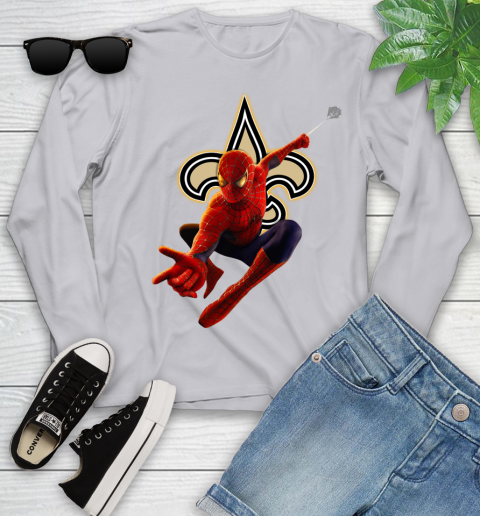 NFL Spider Man Avengers Endgame Football New Orleans Saints Youth Long Sleeve 5