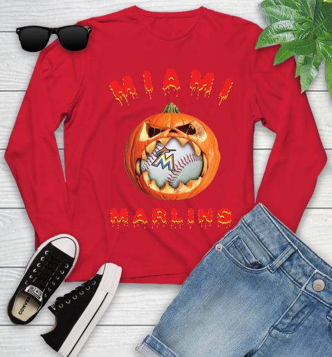 MLB Miami Marlins Halloween Pumpkin Baseball Sports Youth Long Sleeve 11
