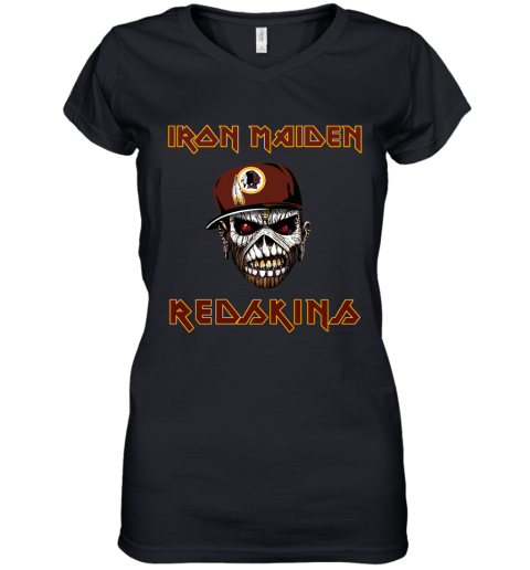 NFL Washington Redskins Iron Maiden Rock Band Music Football Sports SvkCPQDlrrw women v neck t shirt 39 95 151514 front black