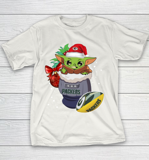 Green Bay Packers Christmas Baby Yoda Star Wars Funny Happy NFL Youth T-Shirt 3