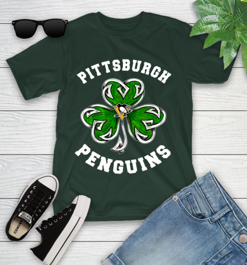 NHL Pittsburgh Penguins Three Leaf Clover St Patrick's Day Hockey Sports Youth T-Shirt 5