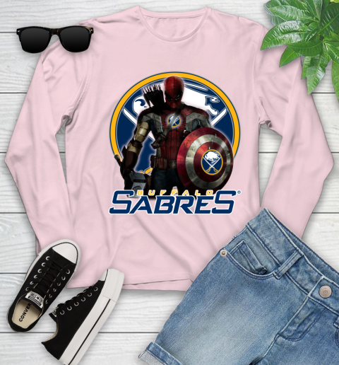 NHL Captain America Thor Spider Man Hawkeye Avengers Endgame Hockey Buffalo Sabres Youth Long Sleeve 10