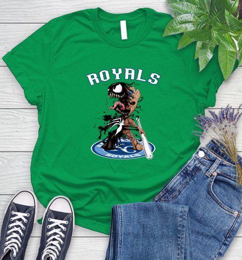 MLB Kansas City Royals Baseball Venom Groot Guardians Of The Galaxy Women's T-Shirt 6