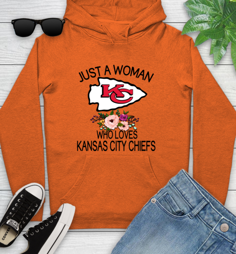 NFL Just A Woman Who Loves Kansas City Chiefs Football Sports Youth Hoodie 3