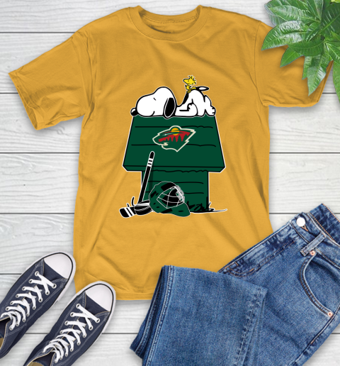 Minnesota Wild Ice Hockey Snoopy And Woodstock NHL Unisex Jersey Tee 