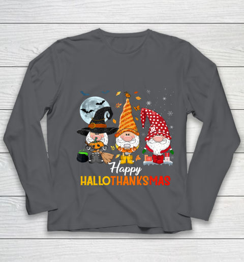 Gnomes Halloween And Merry Christmas Happy Hallothanksmas Youth Long Sleeve 6