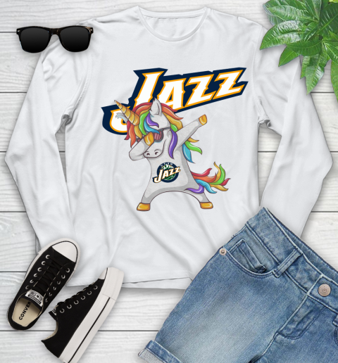 Utah Jazz NBA Basketball Funny Unicorn Dabbing Sports Youth Long Sleeve
