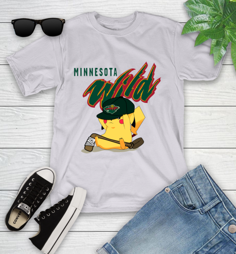 NHL Pikachu Hockey Sports Minnesota Wild Youth T-Shirt 4