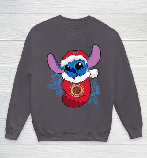 Cleveland Cavaliers Christmas Stitch In The Sock Funny Disney NBA Youth Sweatshirt 6