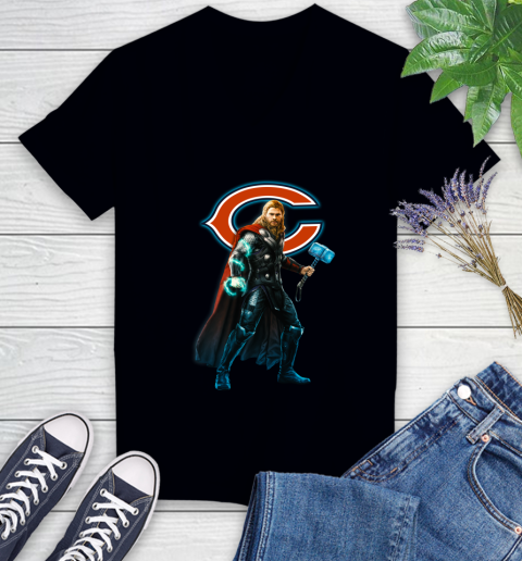 NFL Thor Avengers Endgame Football Chicago Bears Women's V-Neck T-Shirt 2