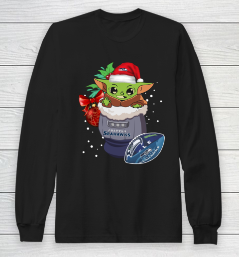 Seattle Seahawks Christmas Baby Yoda Star Wars Funny Happy NFL Long Sleeve T-Shirt