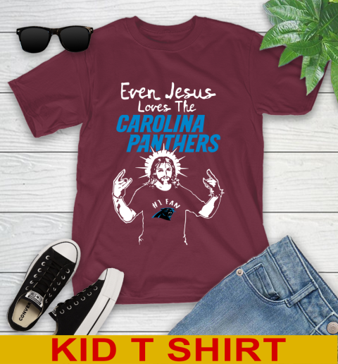Carolina Panthers NFL Football Even Jesus Loves The Panthers Shirt Youth T-Shirt 5