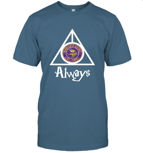 Always Love The Minnesota Vikings x Harry Potter Mashup NFL choj always love the minnesota vikings x harry potter m classic t shirt 2 front indigo blue