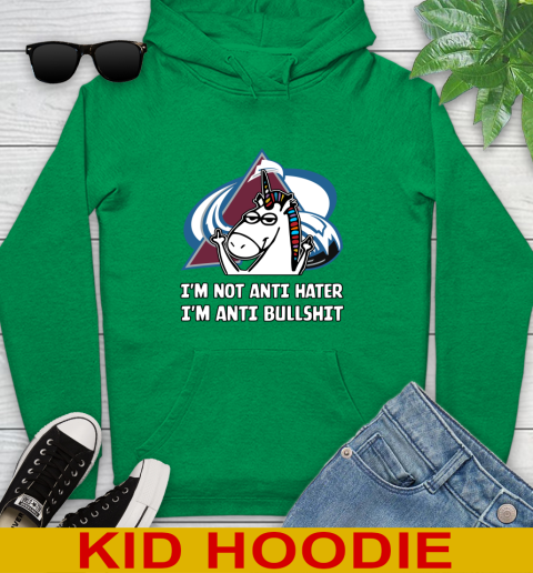 Colorado Avalanche NHL Hockey Unicorn I'm Not Anti Hater I'm Anti Bullshit Youth Hoodie 8