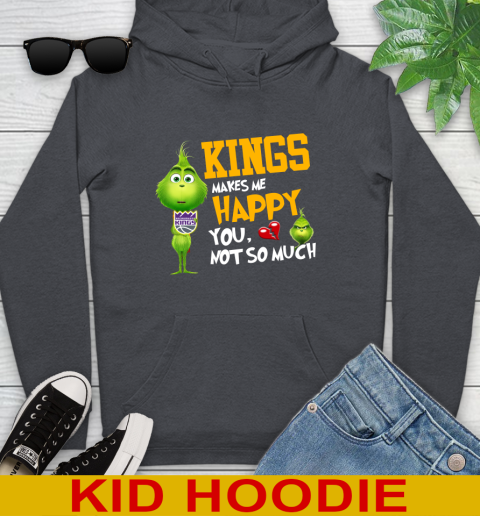 NBA Sacramento Kings Makes Me Happy You Not So Much Grinch Basketball Sports Youth Hoodie 9