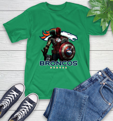 NFL Captain America Thor Spider Man Hawkeye Avengers Endgame Football Denver Broncos T-Shirt 7