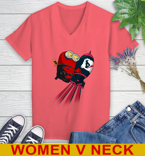 NFL Football Houston Texans Deadpool Minion Marvel Shirt Women's V-Neck T-Shirt 6