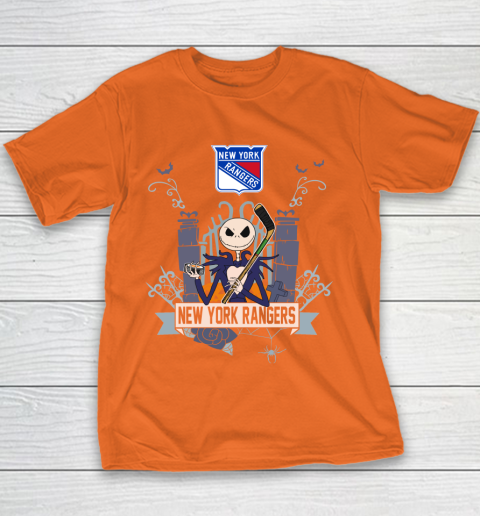 NHL New York Rangers Hockey Jack Skellington Halloween Youth T-Shirt 4