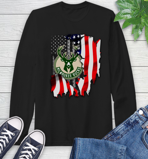 Milwaukee Bucks NBA Basketball American Flag Long Sleeve T-Shirt