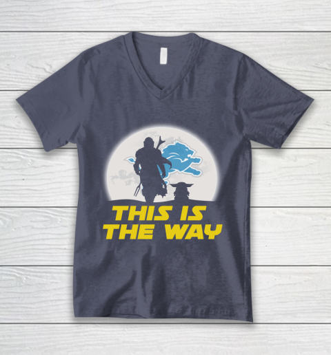 Detroit Lions NFL Football Star Wars Yoda And Mandalorian This Is The Way V-Neck T-Shirt 7