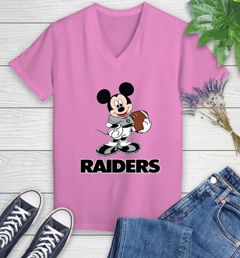 NFL Football Oakland Raiders Cheerful Mickey Mouse Shirt Women's V-Neck T-Shirt 12
