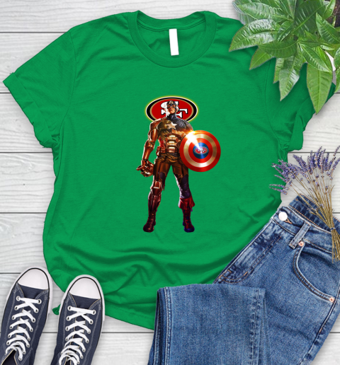 NFL Captain America Marvel Avengers Endgame Football Sports San Francisco 49ers Women's T-Shirt 6