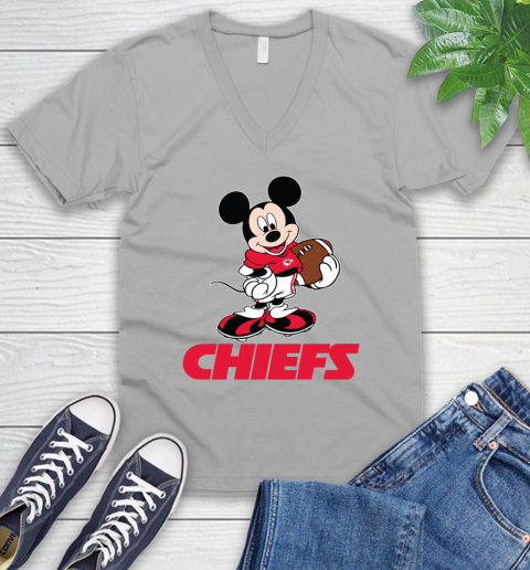 NFL Football Kansas City Chiefs Cheerful Mickey Mouse Shirt V-Neck T-Shirt 4
