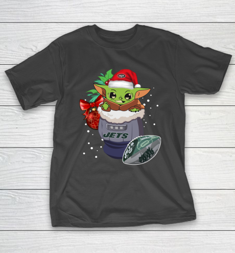 New York Jets Christmas Baby Yoda Star Wars Funny Happy NFL T-Shirt 2