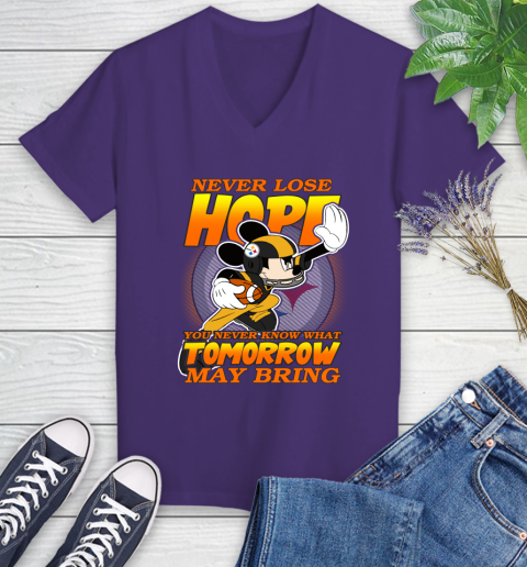Pittsburgh Steelers NFL Football Mickey Disney Never Lose Hope Women's V-Neck T-Shirt 3