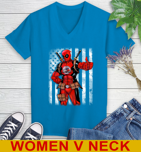 MLB Baseball Toronto Blue Jays Deadpool American Flag Shirt Women's V-Neck T-Shirt 7