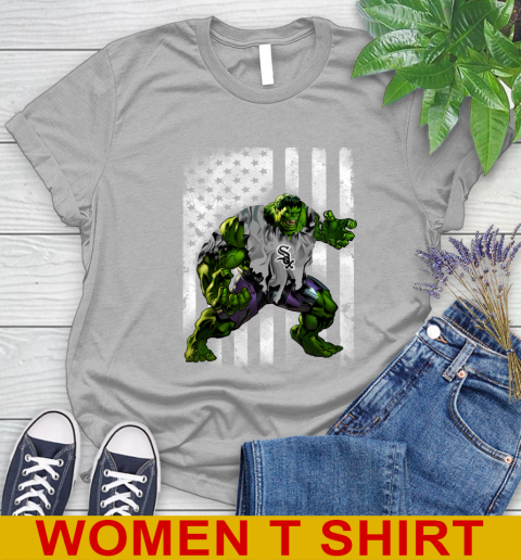 Chicago White Sox Hulk Marvel Avengers MLB Baseball American Flag Women's T-Shirt 5