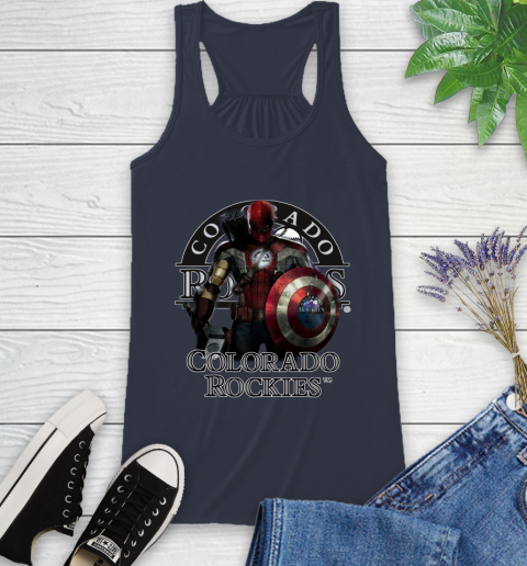 MLB Captain America Thor Spider Man Hawkeye Avengers Endgame Baseball Colorado Rockies Racerback Tank 12