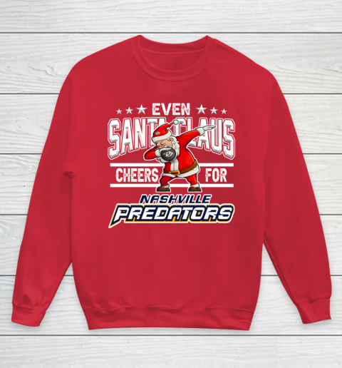 Nashville Predators Even Santa Claus Cheers For Christmas NHL Youth Sweatshirt 7
