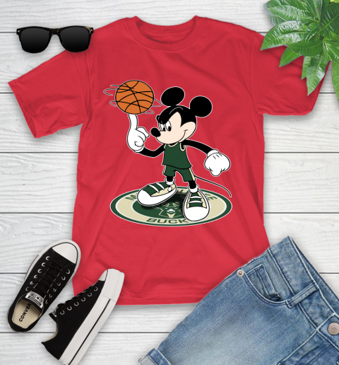 NBA Basketball Milwaukee Bucks Cheerful Mickey Disney Shirt Youth T-Shirt 10