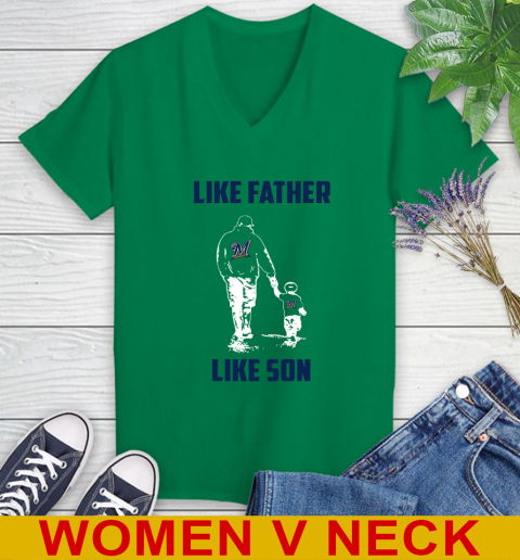 Milwaukee Brewers MLB Baseball Like Father Like Son Sports Women's V-Neck T-Shirt 5