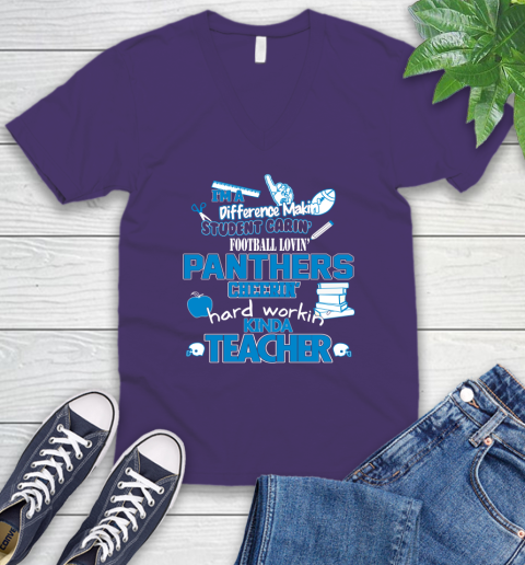 Carolina Panthers NFL I'm A Difference Making Student Caring Football Loving Kinda Teacher V-Neck T-Shirt 9