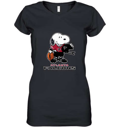 Snoopy A Strong And Proud Atlanta Falcons Player NFL Women's V-Neck T-Shirt