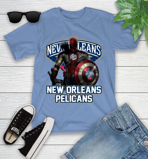 New Orleans Pelicans NBA Basketball Captain America Thor Spider Man Hawkeye Avengers Youth T-Shirt 11