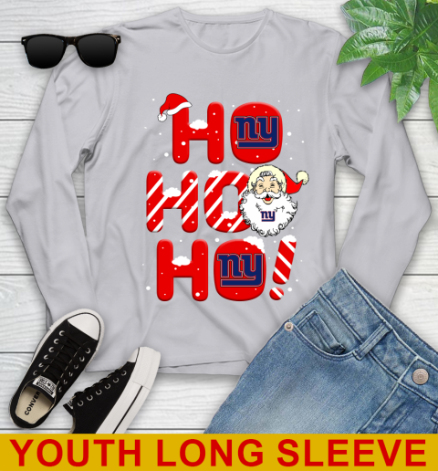 New York Giants NFL Football Ho Ho Ho Santa Claus Merry Christmas Shirt Youth Long Sleeve 5