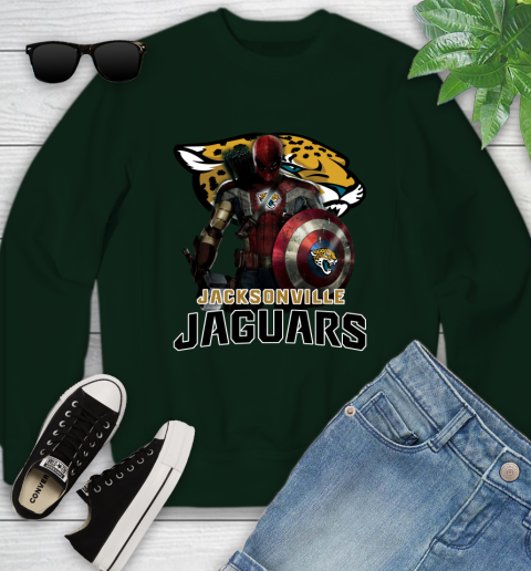NFL Captain America Thor Spider Man Hawkeye Avengers Endgame Football Jacksonville Jaguars Youth Sweatshirt 10