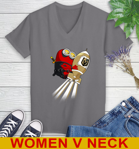 NHL Hockey Vegas Golden Knights Deadpool Minion Marvel Shirt Women's V-Neck T-Shirt 11